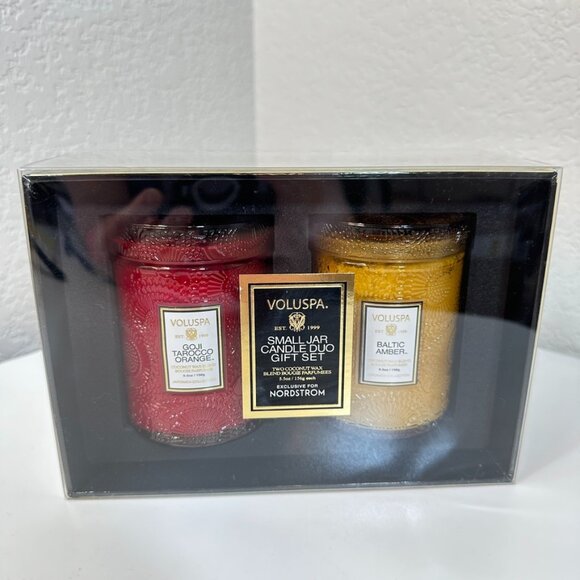 Voluspa Sm Jar Candle Set Baltic Amber/Goji Tarocco Orange 5.5oz Coconut Wax NIB - Picture 1 of 7